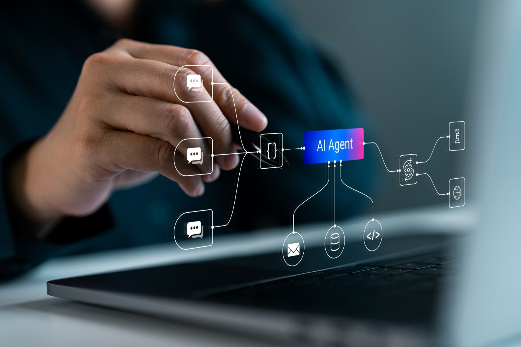 AIエージェントで情報を検索・提案・判断につなげるイメージ